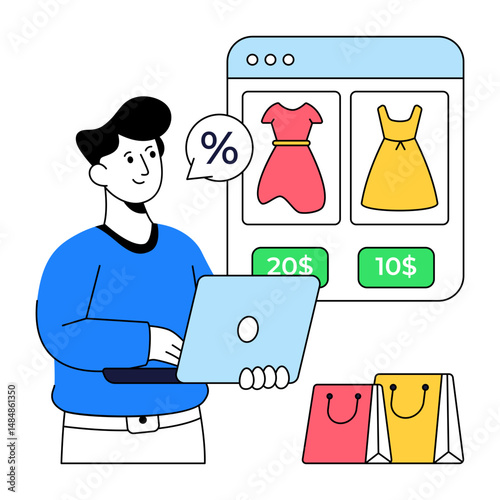 Unique design illustration of online clothes shopping