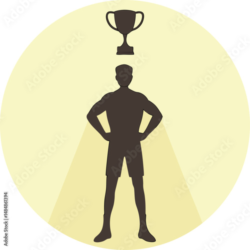 Silhouette of a Champion Athlete with Trophy Above
