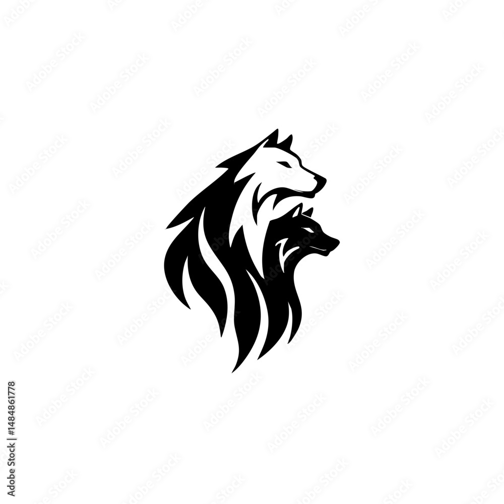 Obraz premium 3 Wolves Logo Design - Minimalist Black & White Vector Pack for Branding & Stickers
