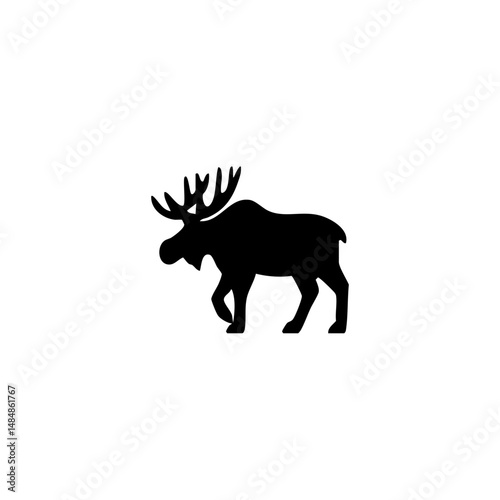 Moose in various poses. Male, female and cub. Wild animals of Eurasia and North America. Realistic Vector Animals