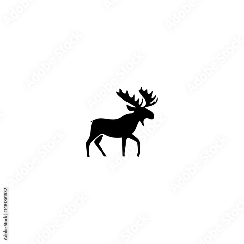 Moose in various poses. Male, female and cub. Wild animals of Eurasia and North America. Realistic Vector Animals