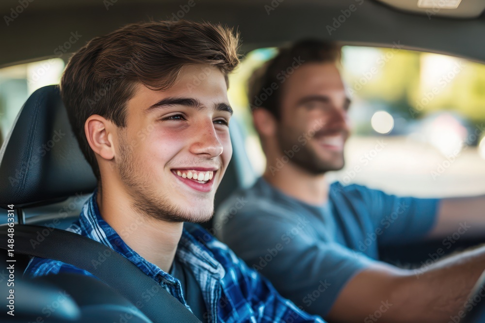 Teen boy practicing driving with instructor in car Teen boy practicing driving with instructor in car