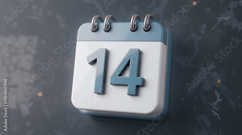 14th. Fourteenth day of month. 3D calendar icon.