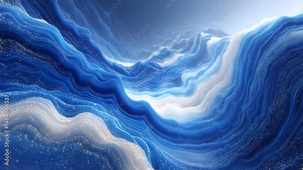 Obraz premium Abstract blue background with swirling water waves, perfect for creating an elegant and dynamic design element. The blue color is complemented by the fluid lines of the white swirls, 