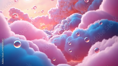 Colorful clouds with water droplets in a dreamy sky atmosphere  