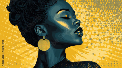 Retro woman African-American gesture promo, pop art retro vector illustration