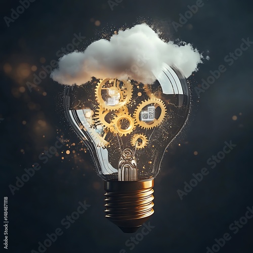 **Lightbulb With Gears, Clouds, And Digital Screens Inside, Suspended In Air. --S 50 --V 6.1 --Raw** - @Darya (Relaxed)