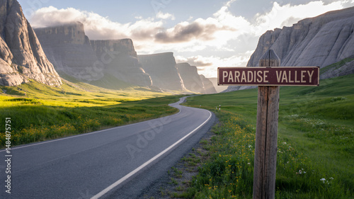 Background of a Winding Road Leading into a Dramatic Landscape photo