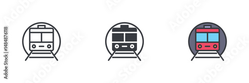 Subway train tunnel different style icon set