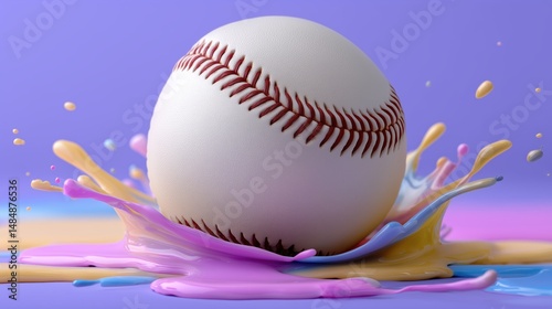 Wallpaper Mural A baseball captured in an explosive splash of colorful paint creating a dynamic and artistic representation of sport and movement Torontodigital.ca