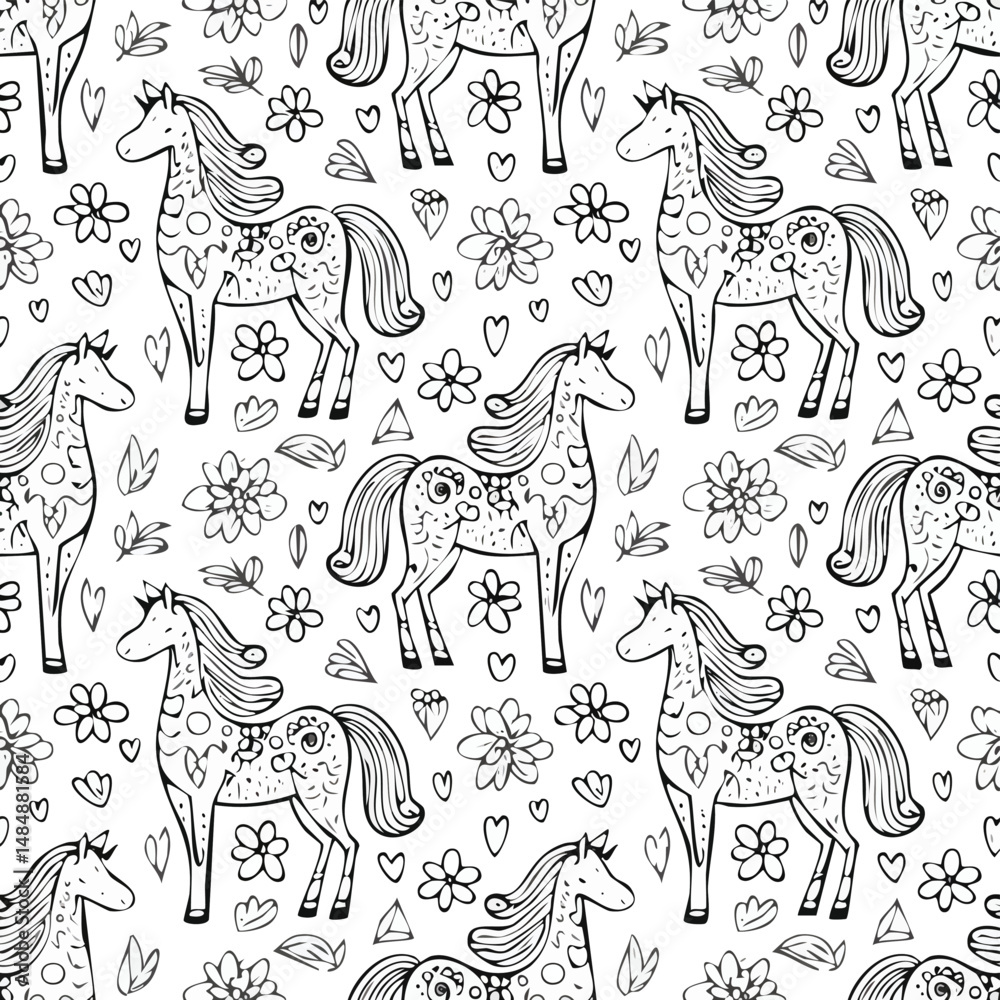 Obraz premium Horse Vector Illustration with Seamless Pattern Design