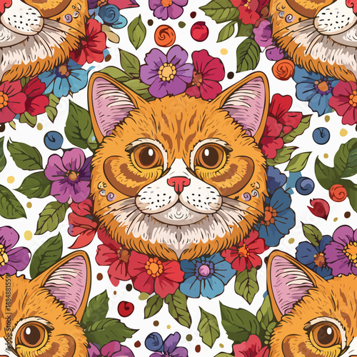 Exotic Shorthair Vector Illustration with Seamless Pattern Design