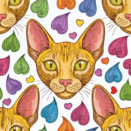 Oriental Shorthair Vector Illustration with Seamless Pattern Design