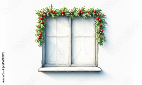 Festive Christmas Window Garland Decor - Minimalist design