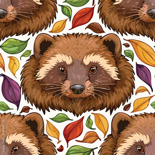 Wolverine Vector Illustration with Seamless Pattern Design