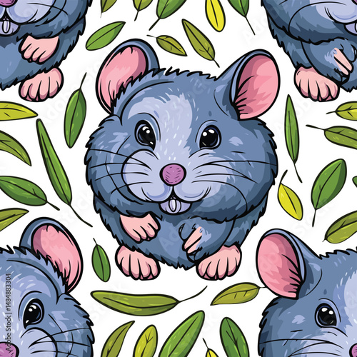 Chinchilla Vector Illustration with Seamless Pattern Design