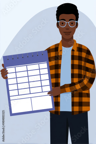 Flat vector of time management, person holding giant clock and calendar, soft pastel palette
