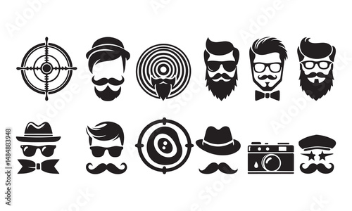Hipster logo icon set silhouette vector illustration on white background