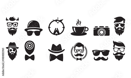 Hipster logo icon set silhouette vector illustration on white background