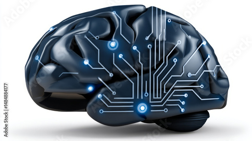 Vector art of brain with circuitry and AI elements