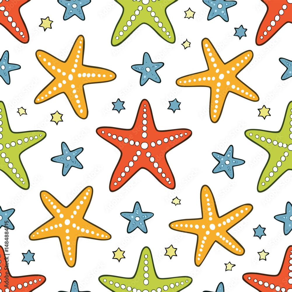Starfish Vector Illustration with Seamless Pattern Design Starfish Vector Illustration with Seamless Pattern Design