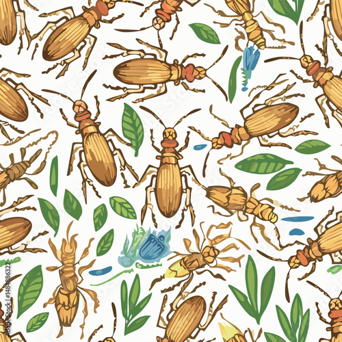 Termite Vector Illustration with Seamless Pattern Design