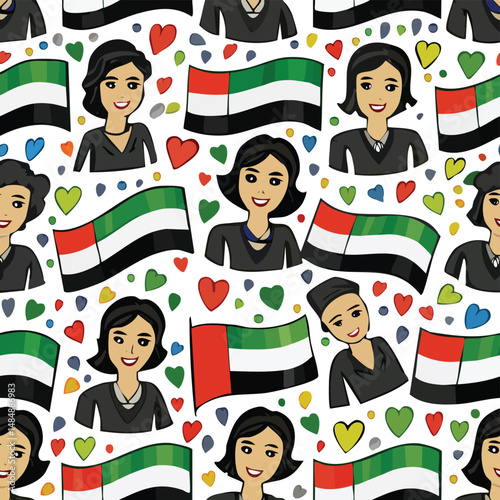 United Arab Emirates flag Vector Illustration with Seamless Pattern Design