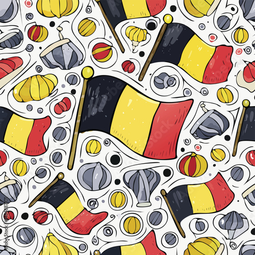 Belgium flag Vector Illustration with Seamless Pattern Design