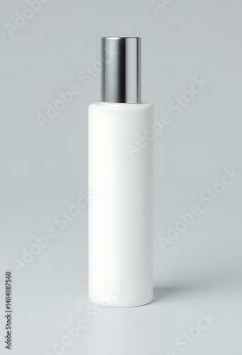 White bottle product skincare beauty cosmetic silver cap empty mockup