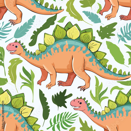 Spinosaurus Vector Illustration with Seamless Pattern Design