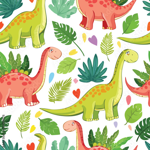 Diplodocus Vector Illustration with Seamless Pattern Design