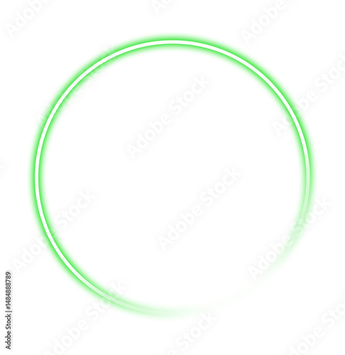 Neon Glowing Circle Frame isolated on transparent background. Futuristic modern border. Empty sparkling techno backdrop. banner. Green neon sign. Neon mockup template for your design. PNG