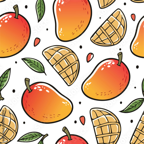 Mango Vector Illustration with Seamless Pattern Design