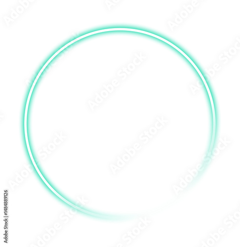 Cyan Neon Glowing Circle Frame isolated on transparent background. Futuristic modern border. Empty sparkling techno backdrop. banner. Cyan neon sign. Neon mockup template for your design. PNG