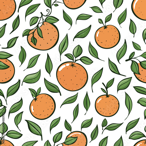 Tangerine Vector Illustration with Seamless Pattern Design