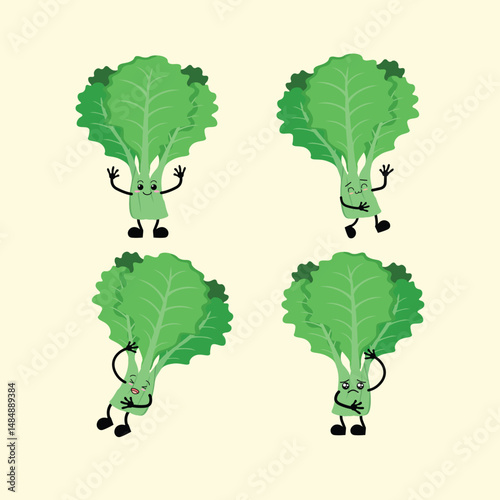 Vegetables Cute Cartoon Kale with Different Emotions