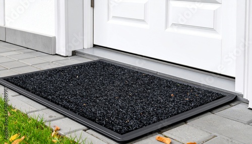 door step with black mat