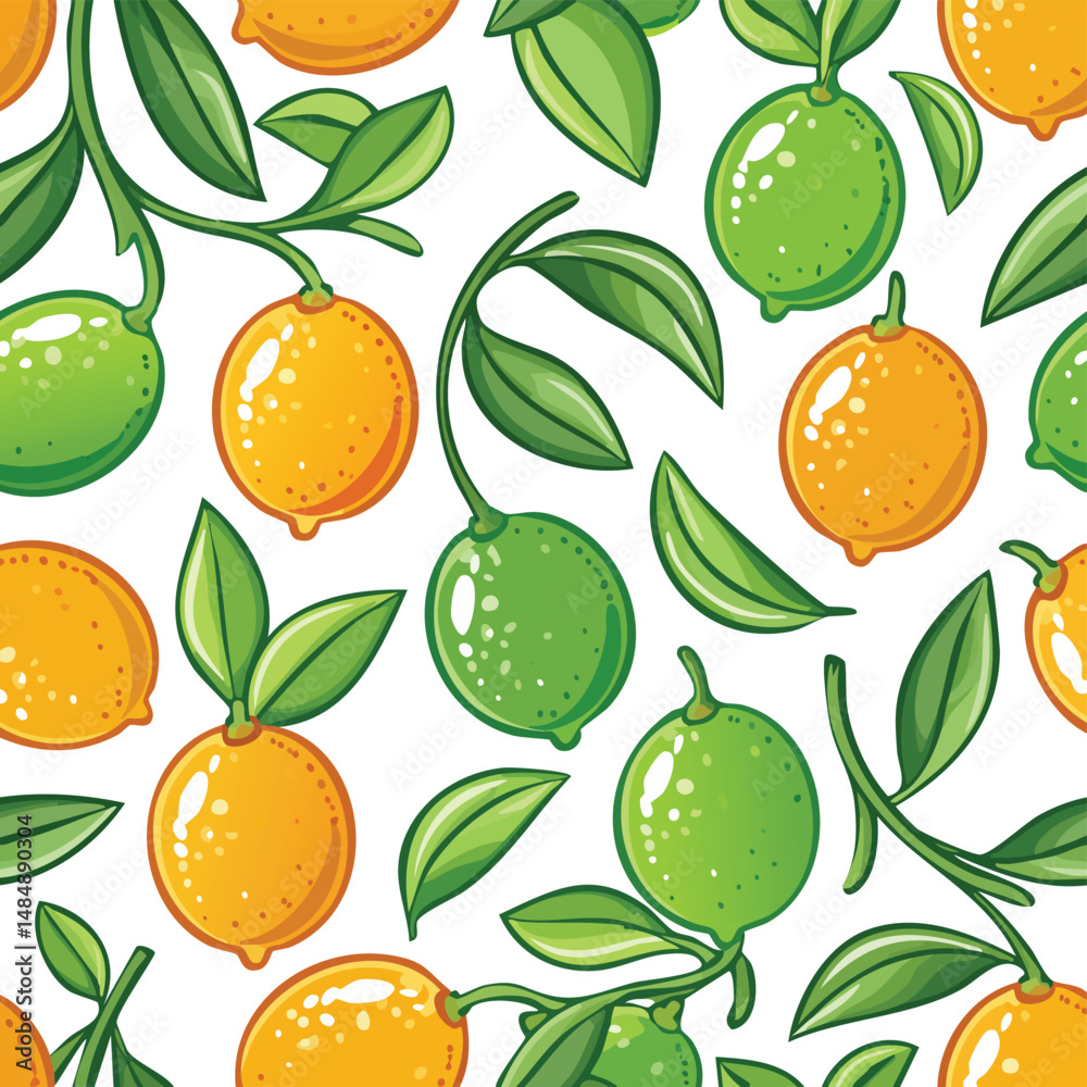 Obraz premium Calamansi Vector Illustration with Seamless Pattern Design