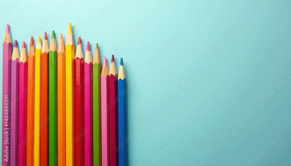Collection of colorful pencils, arranged neatly, concept, idea, tools Collection of colorful pencils, arranged neatly, concept, idea, tools