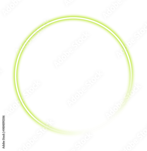 Green Neon Glowing Circle Frame isolated on transparent background. Futuristic modern border. Empty sparkling techno backdrop. banner. Green neon sign. Neon mockup template for your design. PNG