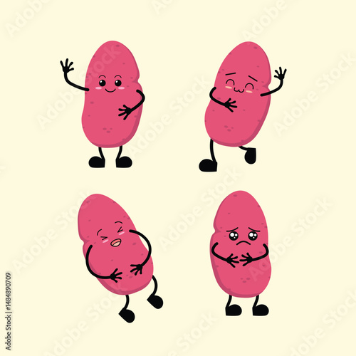 Vegetables Cute Cartoon Ulluco with Different Emotions