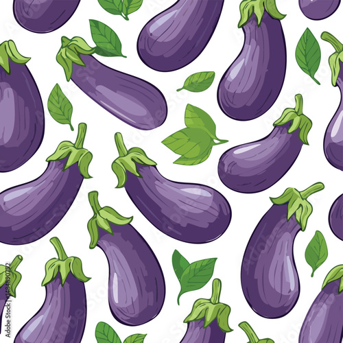 Eggplant Vector Illustration with Seamless Pattern Design