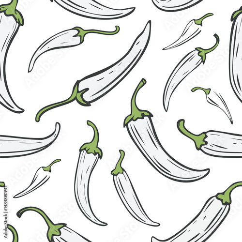 Chili Pepper Vector Illustration with Seamless Pattern Design