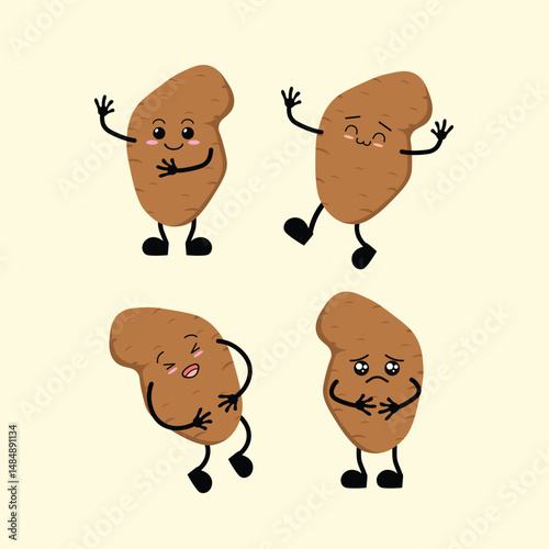 Vegetables Cute Cartoon Yam with Different Emotions