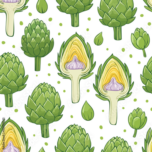 Artichoke Vector Illustration with Seamless Pattern Design