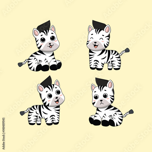 Animal Cute Cartoon Zebra with Different Emotions
