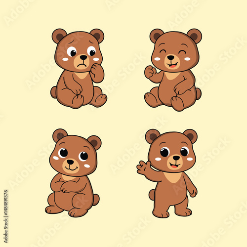 Animal Cute Cartoon Bear with Different Emotions