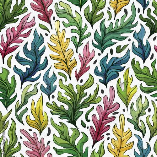 Seaweed​ Vector Illustration with Seamless Pattern Design