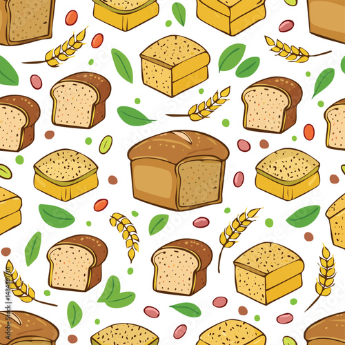 Multigrain Bread Vector Illustration with Seamless Pattern Design