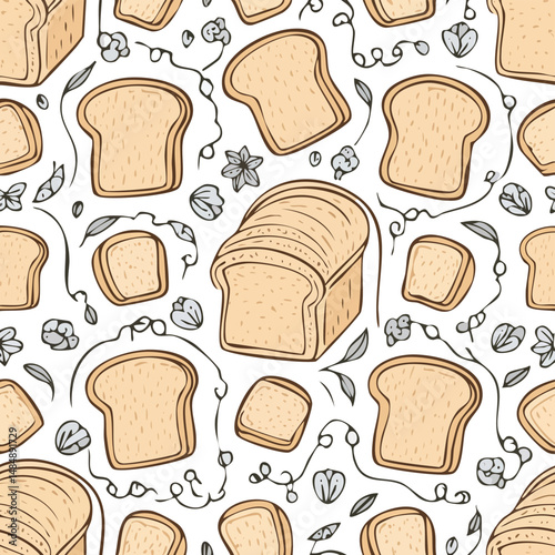 White Bread Vector Illustration with Seamless Pattern Design